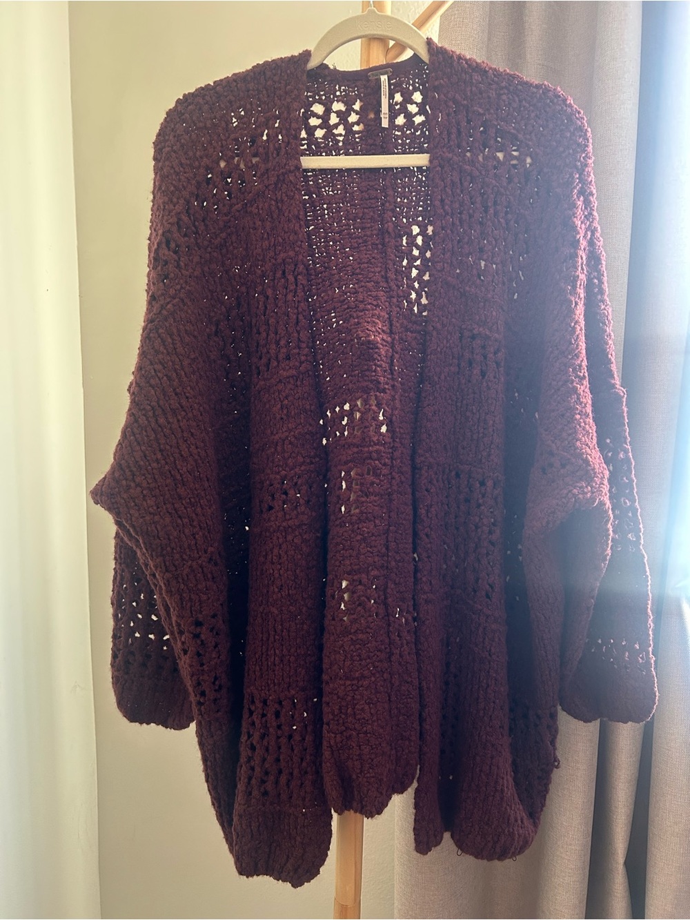 Free People Open-Front Chunky Knit Cardigan Sweater - Burgundy